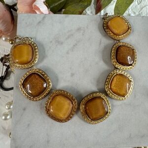 NY Collection Chunky Square Gemstone Gold Tone Statement Necklace